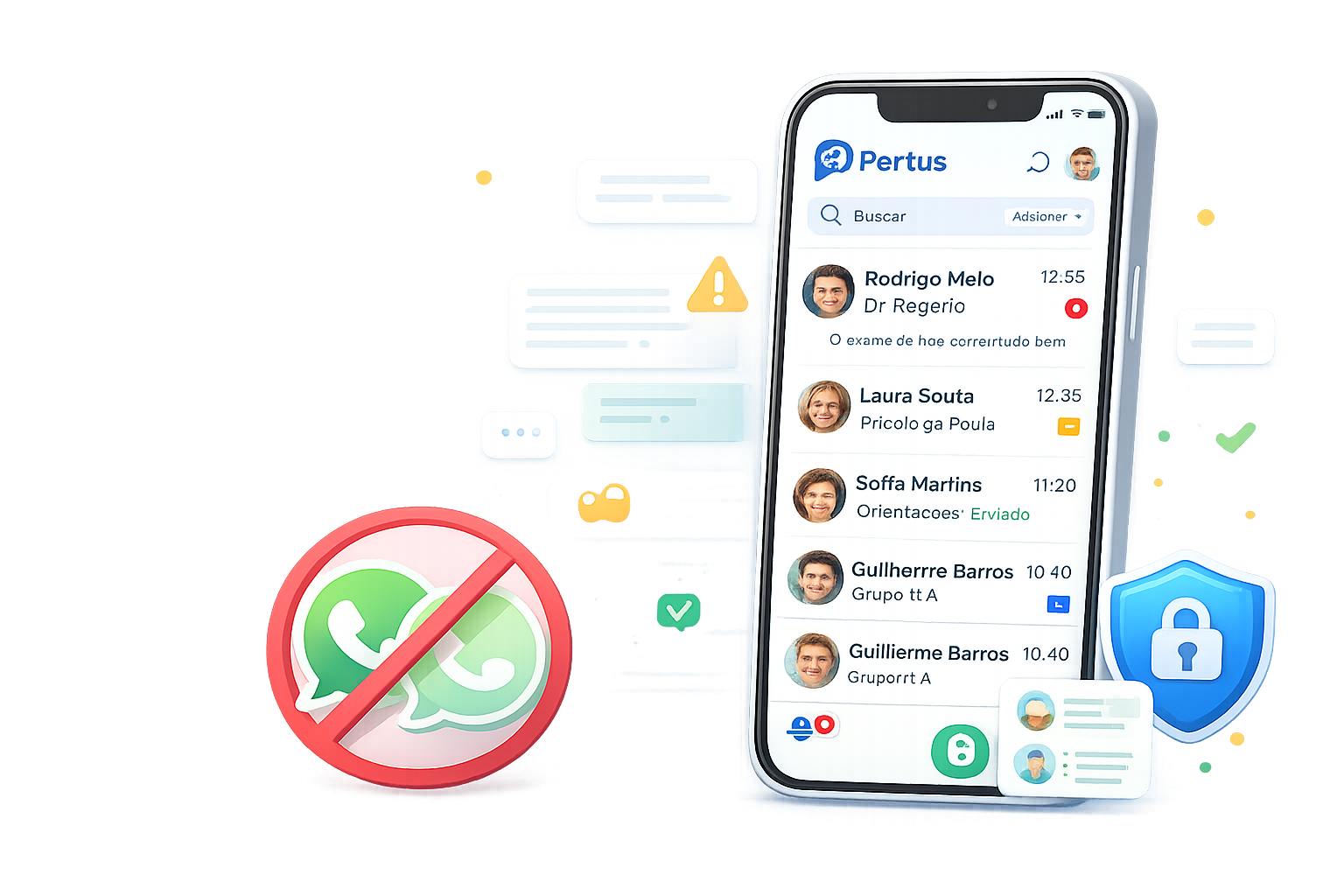 Comparativo entre grupos de WhatsApp e o canal oficial da clínica no Pertus